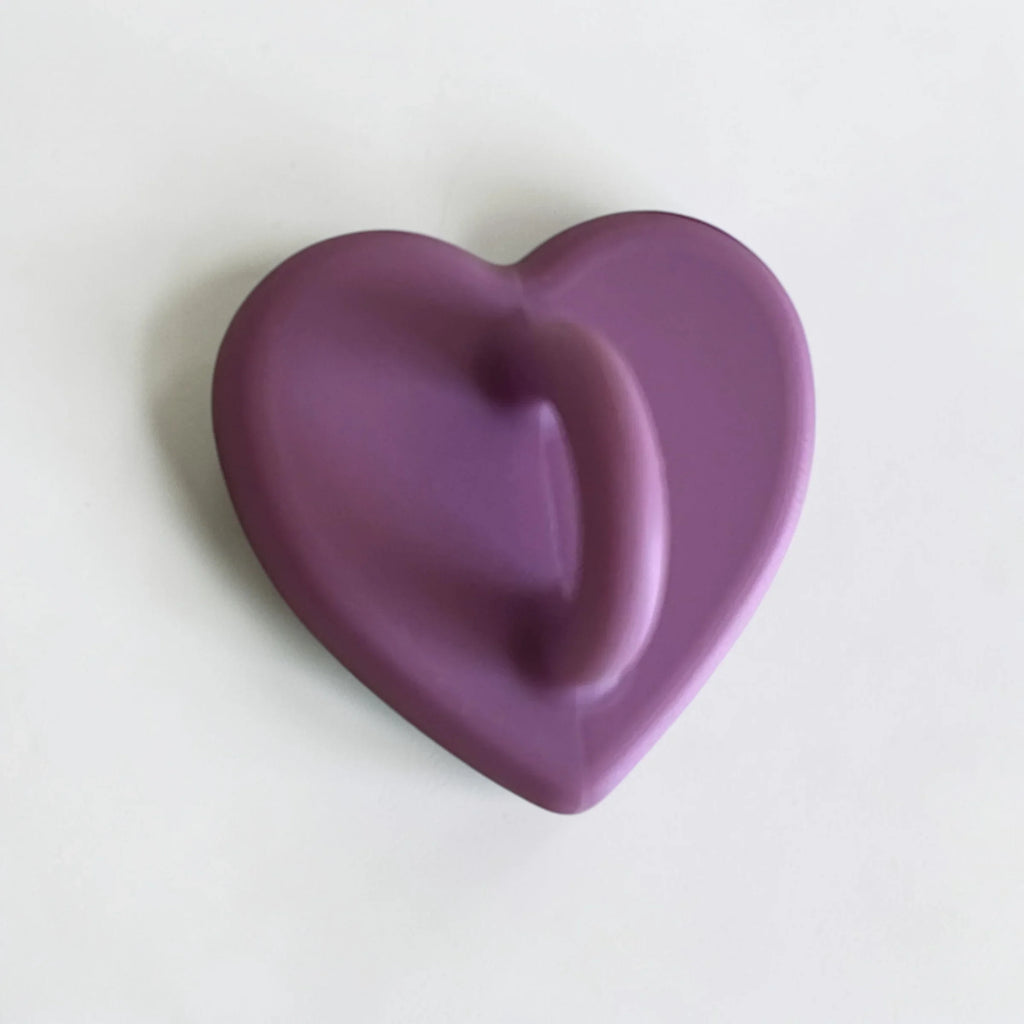 Purple heart-shaped soap dish with drainage groove for bathroom or kitchen use