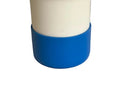 Tumbler with a blue base and pink heart-shaped object on a gray surface