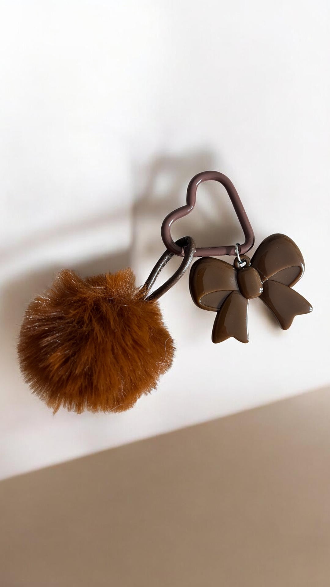 Fluffy Pom Pom Bow Charm – Cute Bag, Keychain & Tumbler Accessory BROWN