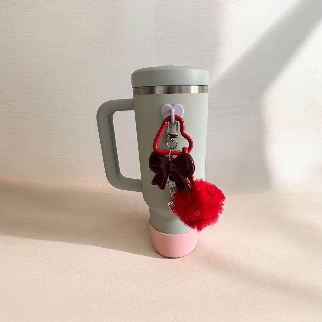 Fluffy Pom Pom Bow Charm RED & HOOK
