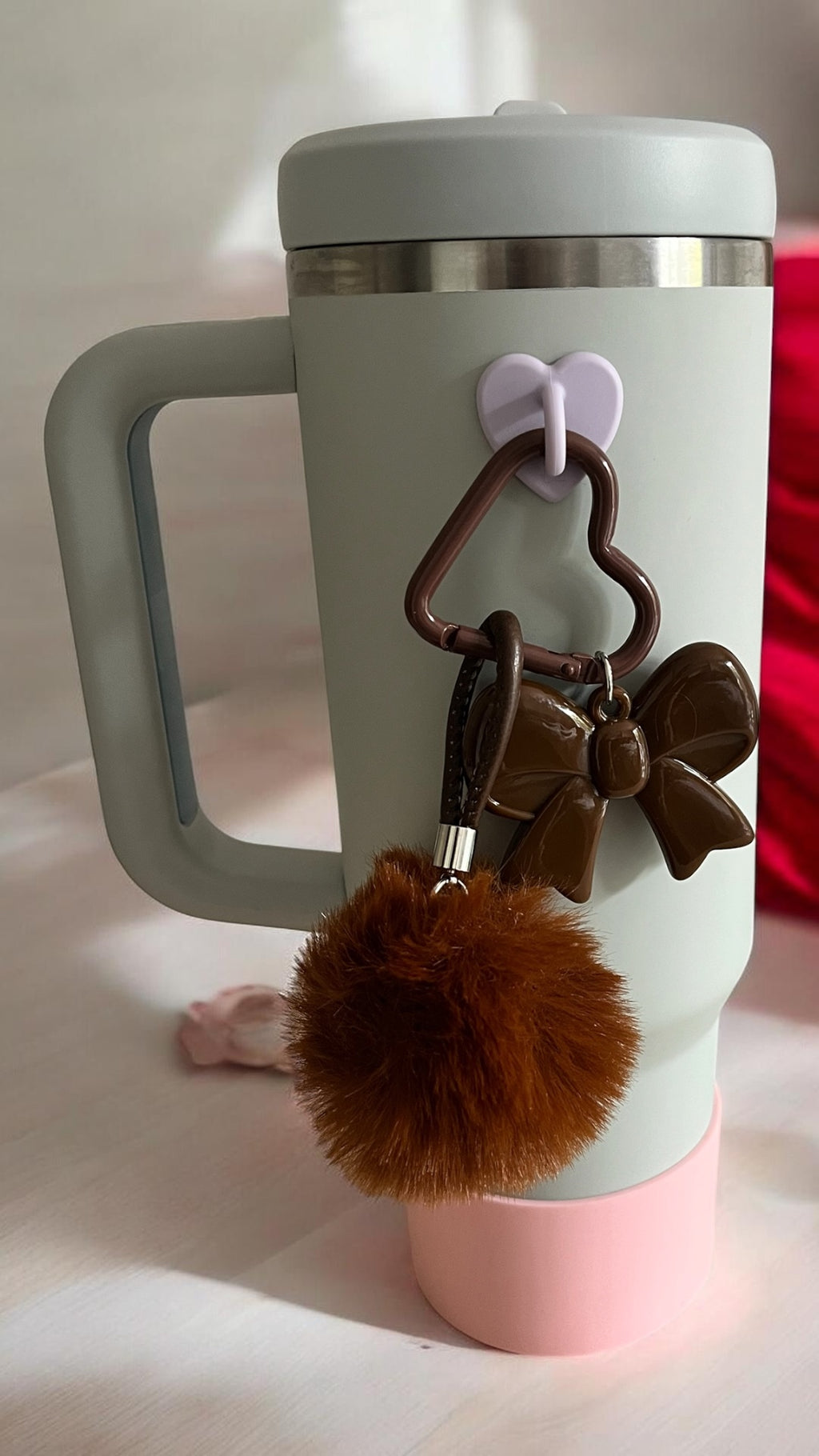Fluffy Pom Pom Bow Charm – Cute Bag, Keychain & Tumbler Accessory BLACK
