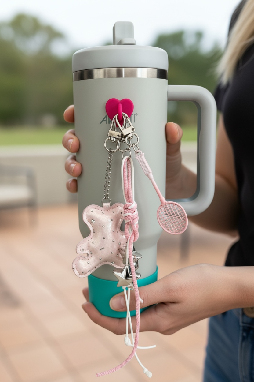 Sporty Bear Charm Keychain — Blush Pink