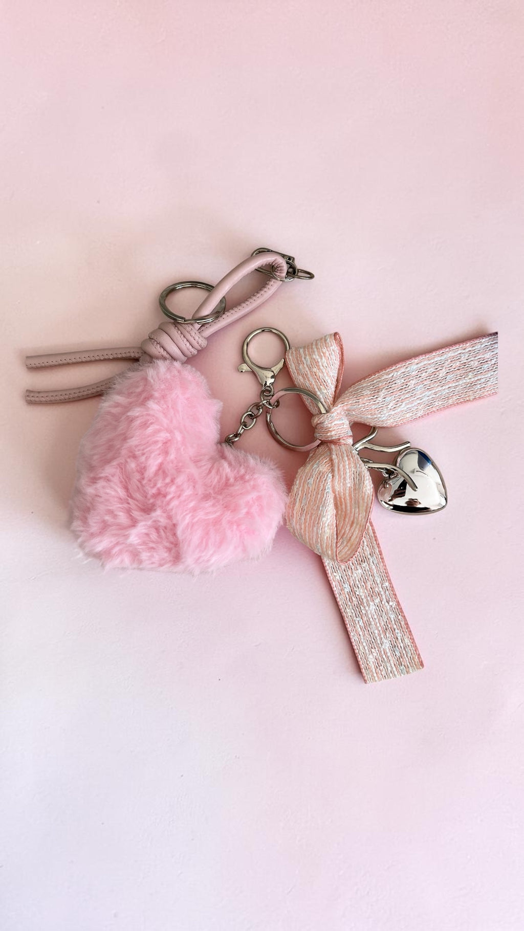 XL Fuzzy Heart Charm With Bow And Heart Charm PINK