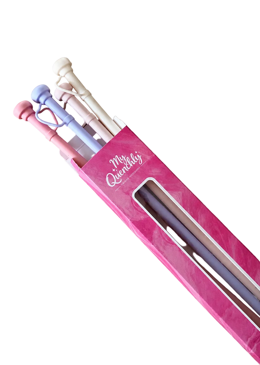 Pink case with straws on a beige background