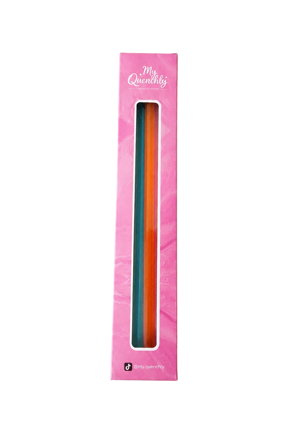 Colorful straws packaging  in a pink packaging box on a beige background